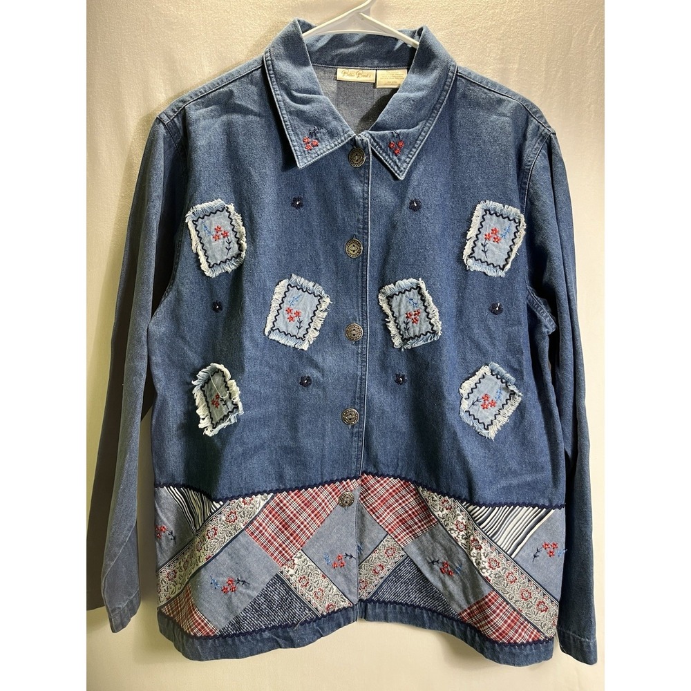 Vintage Patchwork Denim Bobbie Brooks Womens Shirt Jacket Cotton M Blue‎